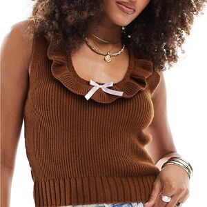 Miss Selfridge Brown Ruffle Tank Top